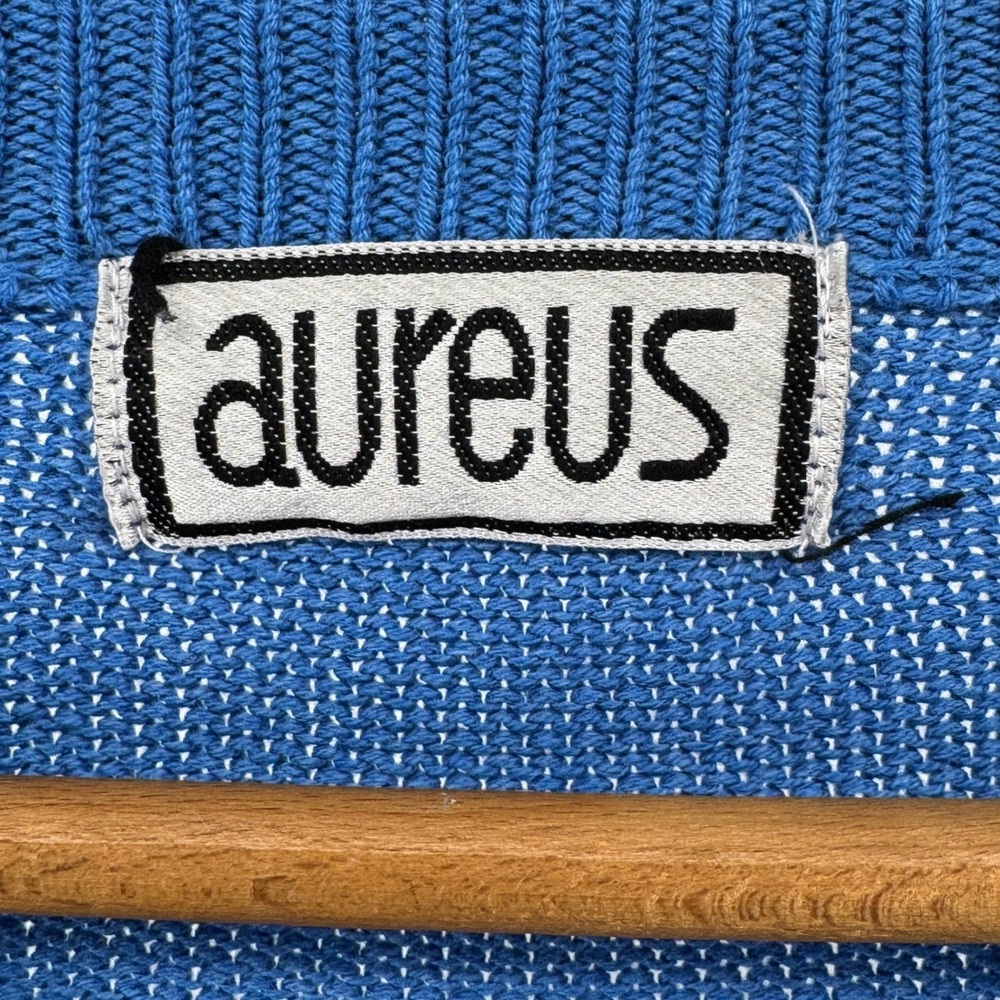 Vintage‎ Aureus Mens Blue Pullover V-Neck Knit Sweater Cotton Blend Size XL - Picture 3 of 10